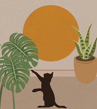 Een schattige kat die naar bladeren grijpt