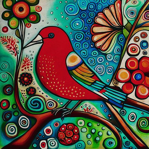 Rode vogel zittend op een tak