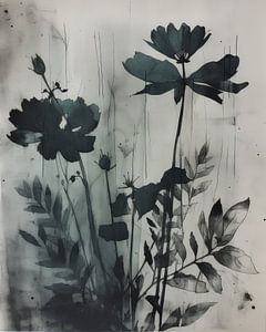 Botanischer Monodruck in Tinte blau