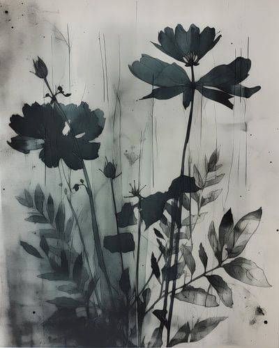 Botanischer Monodruck in Tinte blau