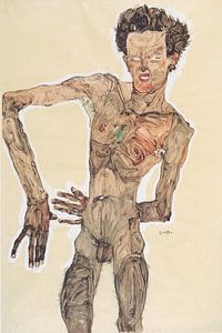 Grijnzend naakt zelfportret, Egon Schiele - 1910 van Atelier Liesjes