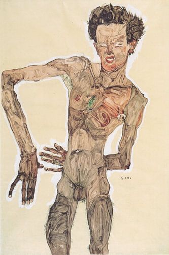 Grijnzend naakt zelfportret, Egon Schiele - 1910