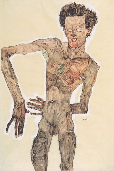 Grimassierendes Aktselbstbildnis, Egon Schiele - 1910 von Atelier Liesjes