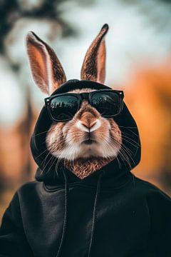 Coole zeemeeuw met zonnebril en capuchon van Poster Art Shop