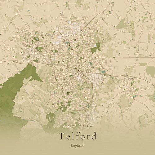 Vintage landkaart van Telford, United Kingdom