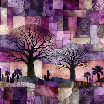 Collage bomenlandschap bij maneschijn van Lois Diallo