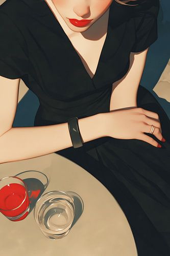 Réflexion d'une femme devant deux verres