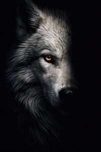 Golden Eye Wolf in Darkness