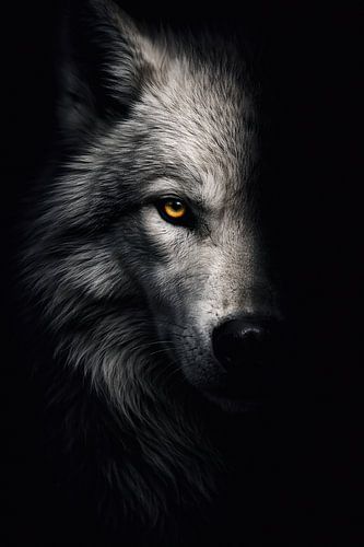 Loup aux yeux dorés dans l'obscurité
