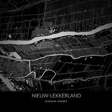 Black-and-white map of Nieuw-Lekkerland, South Holland. by Rezona