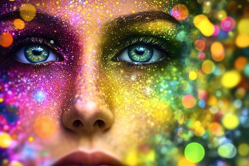 Vrouwelijk gezicht met oogverblindende make-up