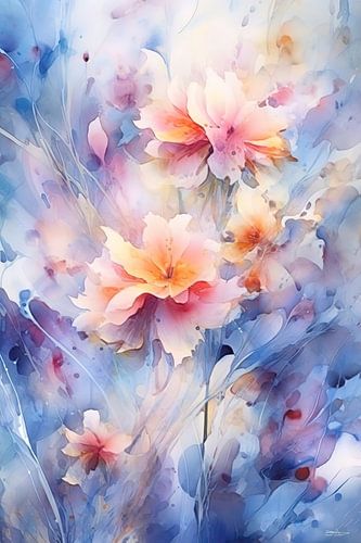 abstract aqaurel van een bloem/bloemen.