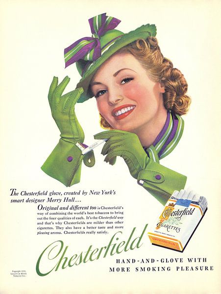 Poster with ad for Chesterfield from 1939 by Atelier Liesjes