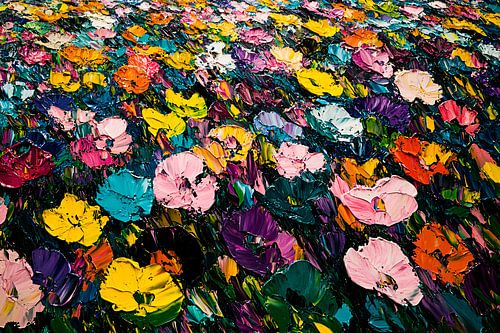 Kleurrijk bloemenveld met textuur