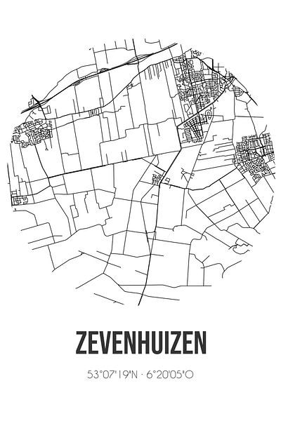 Zevenhuizen (Groningen) | Map | Black and white by Prints of Place