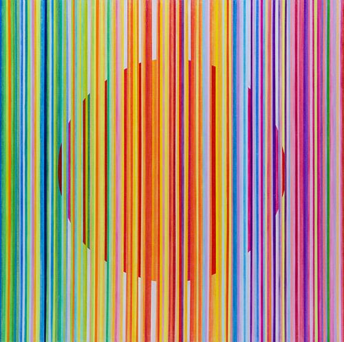 Peinture moderne abstraite à rayures vert orange violet