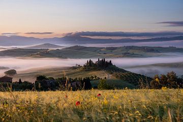 Het gouden uur in Val d'Orcia, Toscane van Franca Gielen