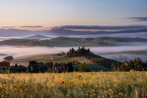Die goldene Stunde in Val d'Orcia, Toskana