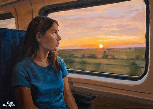 De magie van een dagelijks ritje. Schilderij door Toon Nagtegaal van Toon Nagtegaal