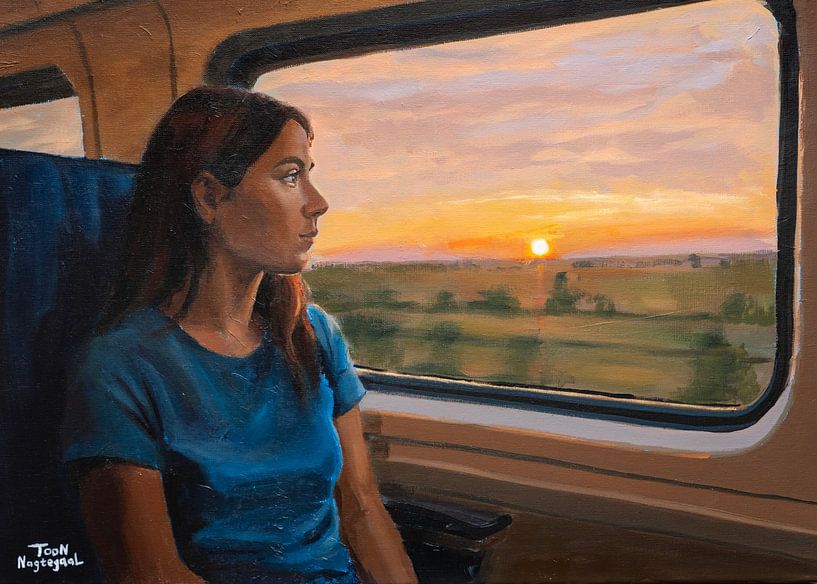 De magie van een dagelijks ritje. Schilderij door Toon Nagtegaal van Toon Nagtegaal