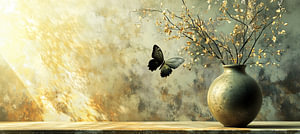 Vase mit Blumen | Sonnige Vase mit Schmetterling