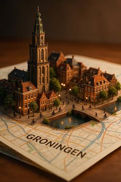 Groningen Martinitoren 3D Karte - Stadt der Talente Wandkunst von Travel Shop