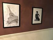 Klantfoto: Eiffeltoren aquarel grijs  van Melanie Viola