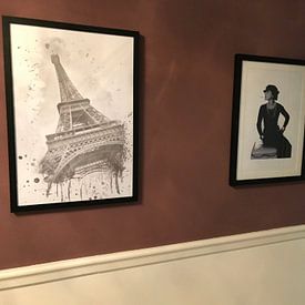 Klantfoto: Eiffeltoren aquarel grijs  van Melanie Viola, als ingelijste fotoprint