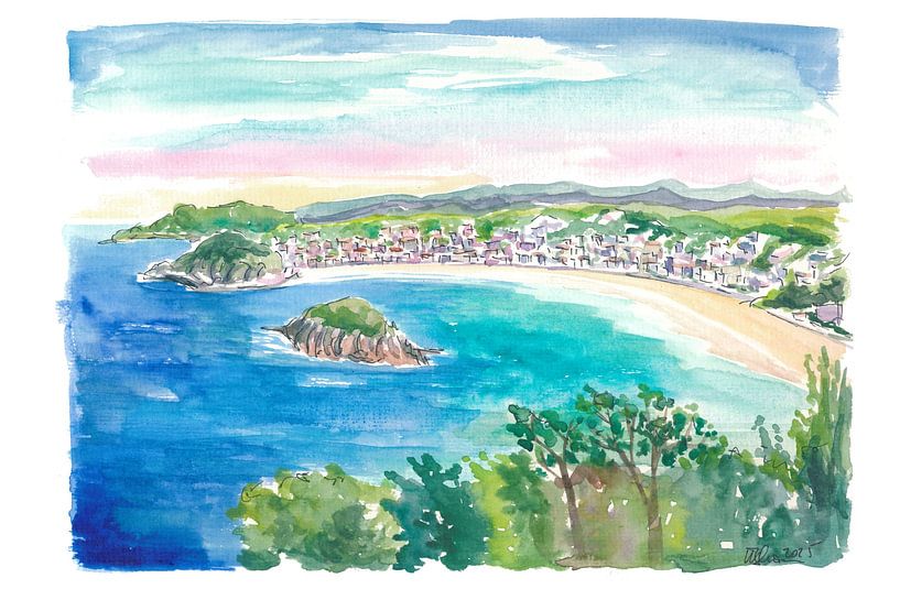 Zonovergoten baai van San Sebastián met prachtig uitzicht op zee van Markus Bleichner
