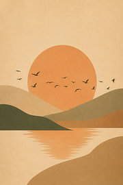 Terracotta Sun Landscape – Minimalist Earth Tone Boho Art