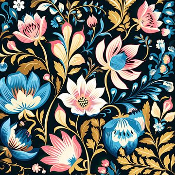 Flower pattern in pastel colours folk art by Vlindertuin Art