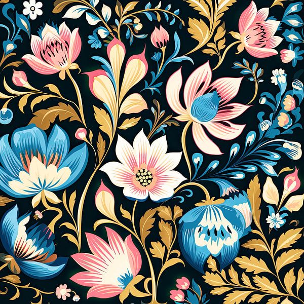 Blumenmuster in Pastellfarben Volkskunst von Vlindertuin-Art