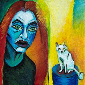 Girl With Cat (A la Kirchner) van Marina Coric
