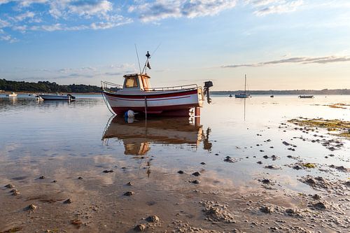 Breton fishing boat at sunset