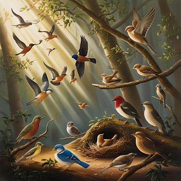 Leven en licht - Bruine Vogel schilderij van ComfortQ
