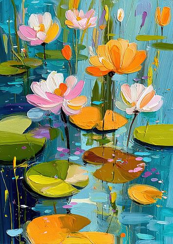 Impressionistische waterlelievijver in blauw van Niklas Maximilian