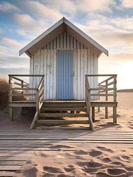 Cabane de plage dans la lumière chaude du matin