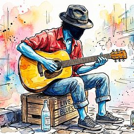 Mann, Gitarrist, Musiker, Aquarellbild von Artkreator