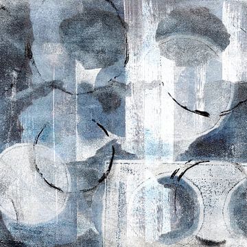 Moderne abstracte organische vormen en lijnen in wit, grijs en blauw van Dina Dankers
