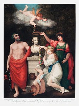 Flora, Aesculapius, Ceres, met Cupido, ter ere van de buste van Linnaeus uit The Temple of Flora (18 van Frank Zuidam