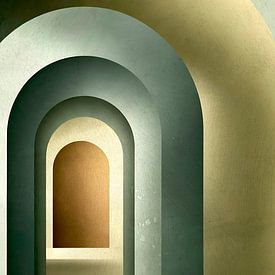 Bauhaus Art Deco boogschildering in saliegroen van FRESH Fine Art