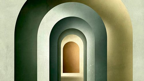 Bauhaus Art Deco arch painting in sage green by FRESH Fine Art