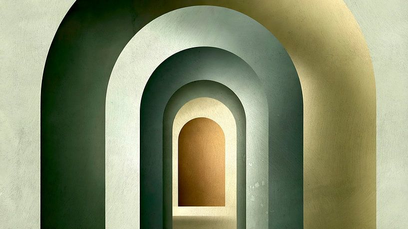 Bauhaus Art Deco Bogen Gemälde in Salbei Grün von FRESH Fine Art