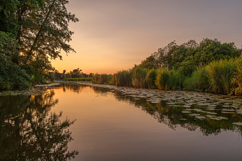 Zonsondergang op de Linge bij Acquoy in de Betuwe