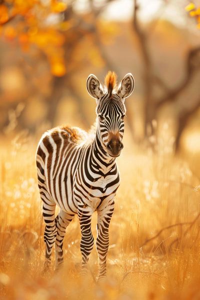 Young zebra in autumn light by Poster Art Shop