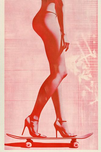 Woman in high heels on skateboard