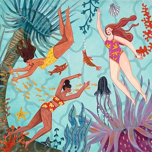 Vrouwen zwemmen in de zee van Caroline Bonne Müller