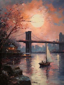 Nocturnal elegance: the Brooklyn Bridge by moonlight by Peter Balan