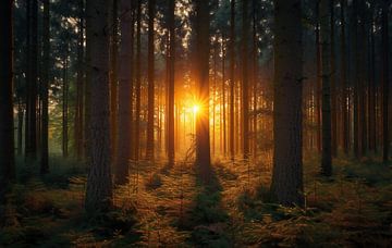 Mystiek licht in het herfstbos van fernlichtsicht
