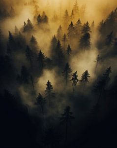 Mystischer Sonnenaufgang im Herbstwald